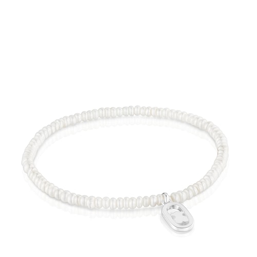 Pulseira elástica em pérolas cultivadas e prata Camille