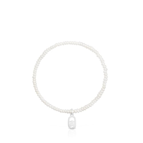 Pulseira elástica em pérolas cultivadas e prata Camille