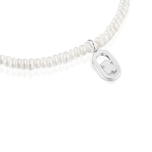 Pulseira elástica em pérolas cultivadas e prata Camille