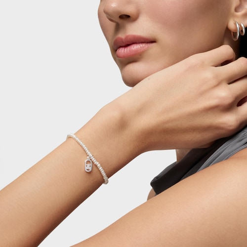 Pulseira elástica em pérolas cultivadas e prata Camille