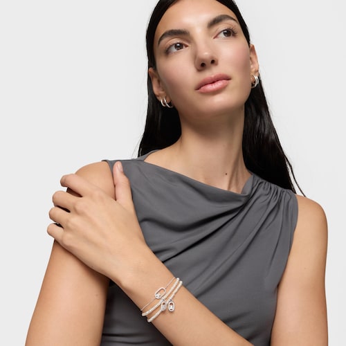 Pulseira elástica em pérolas cultivadas e prata Camille