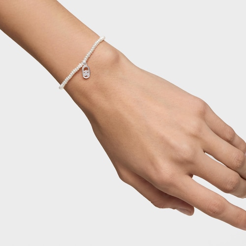 Pulseira elástica em pérolas cultivadas e prata Camille