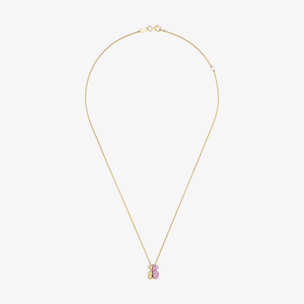 Collana con orsetto in oro, oro bianco 14&nbsp;kt e zaffiri rosa TOUS My Other Half