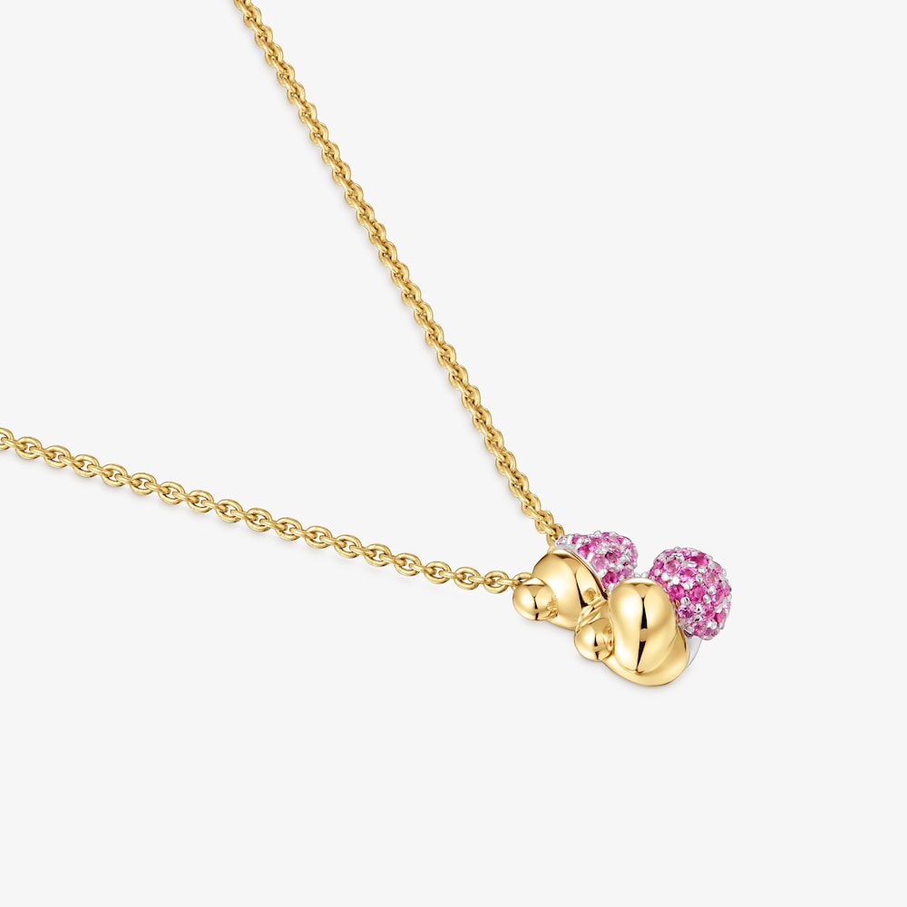 Collana con orsetto in oro, oro bianco 14&nbsp;kt e zaffiri rosa TOUS My Other Half