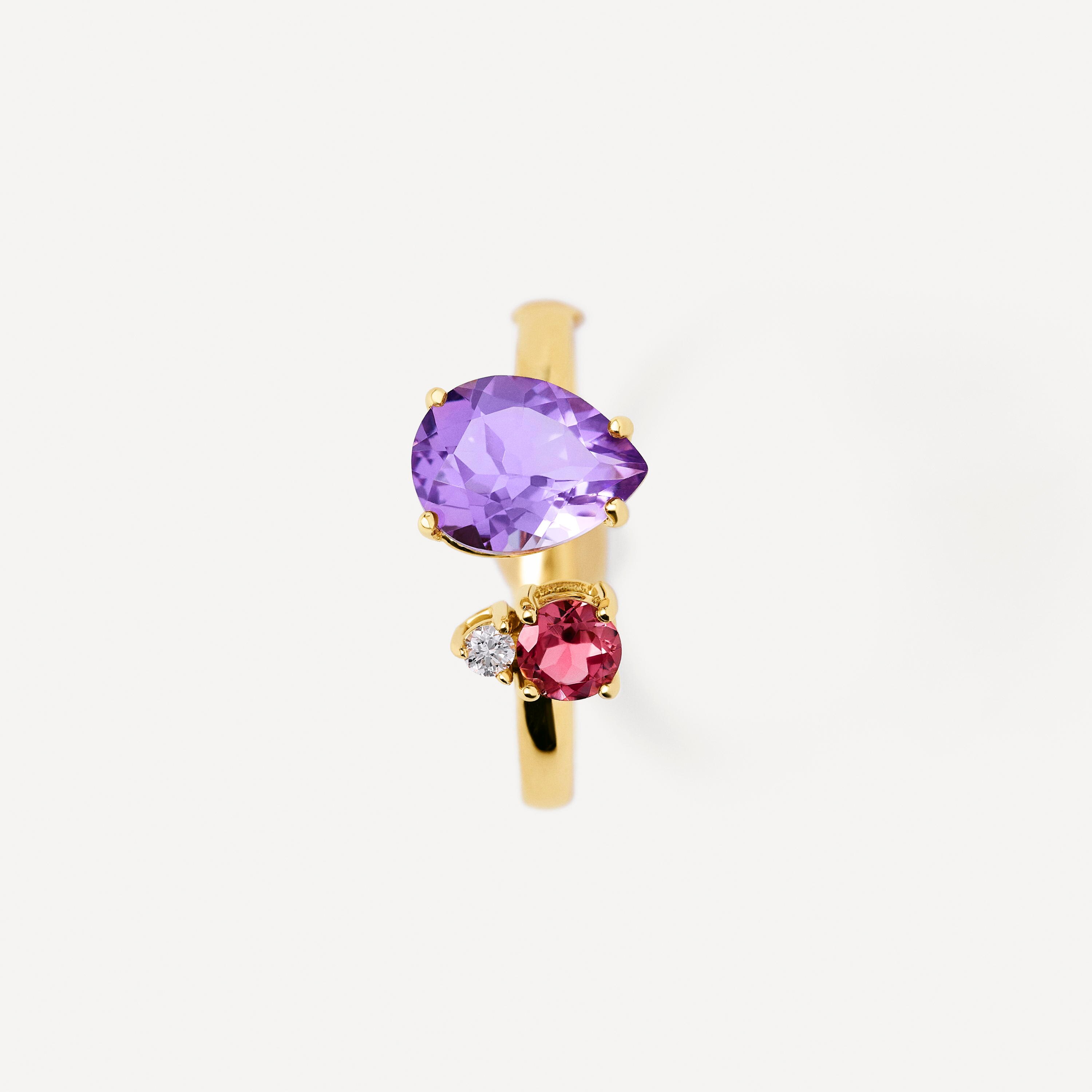 Gold open Ring with diamond, tourmaline and amethyst TOUS ATELIER