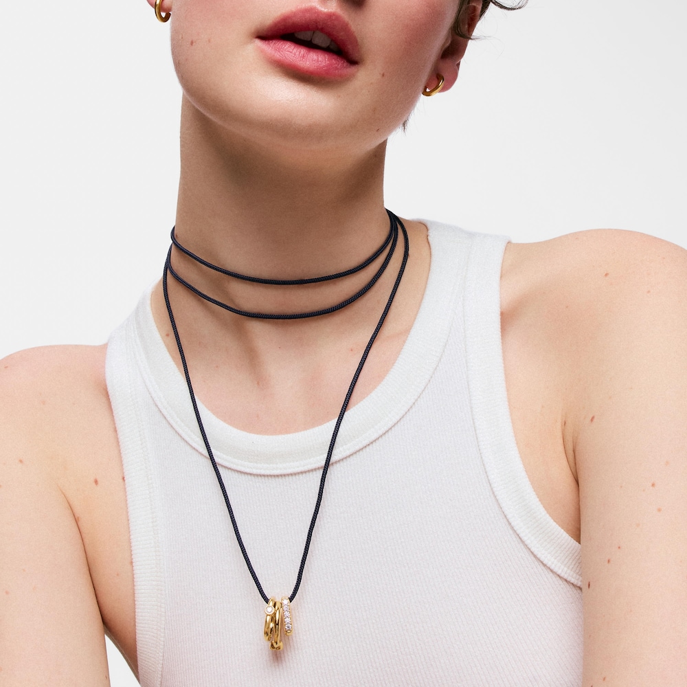 Collar largo de plata y cord&oacute;n color azul TOUS Basics