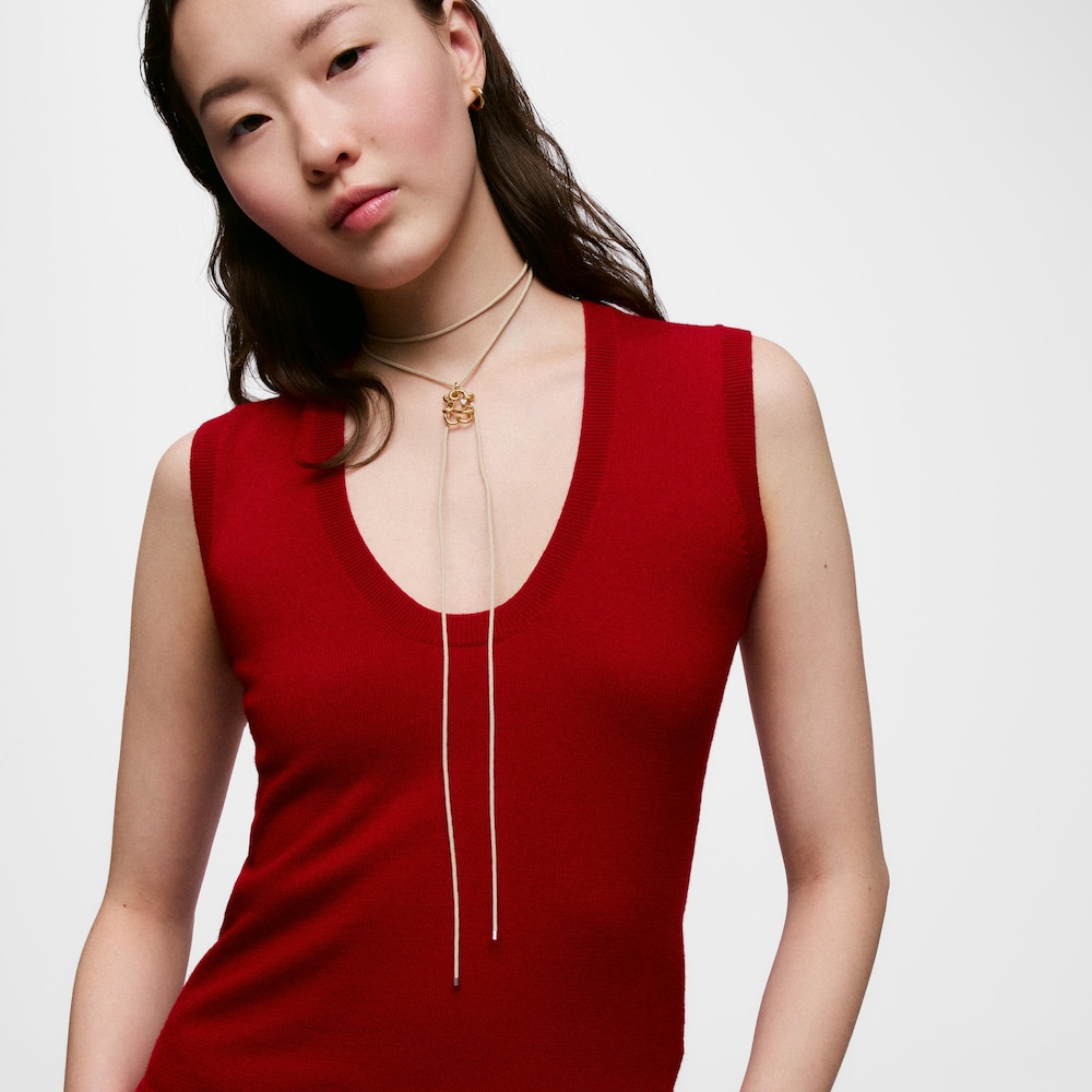 Collar largo de plata y cord&oacute;n color beige TOUS Basics