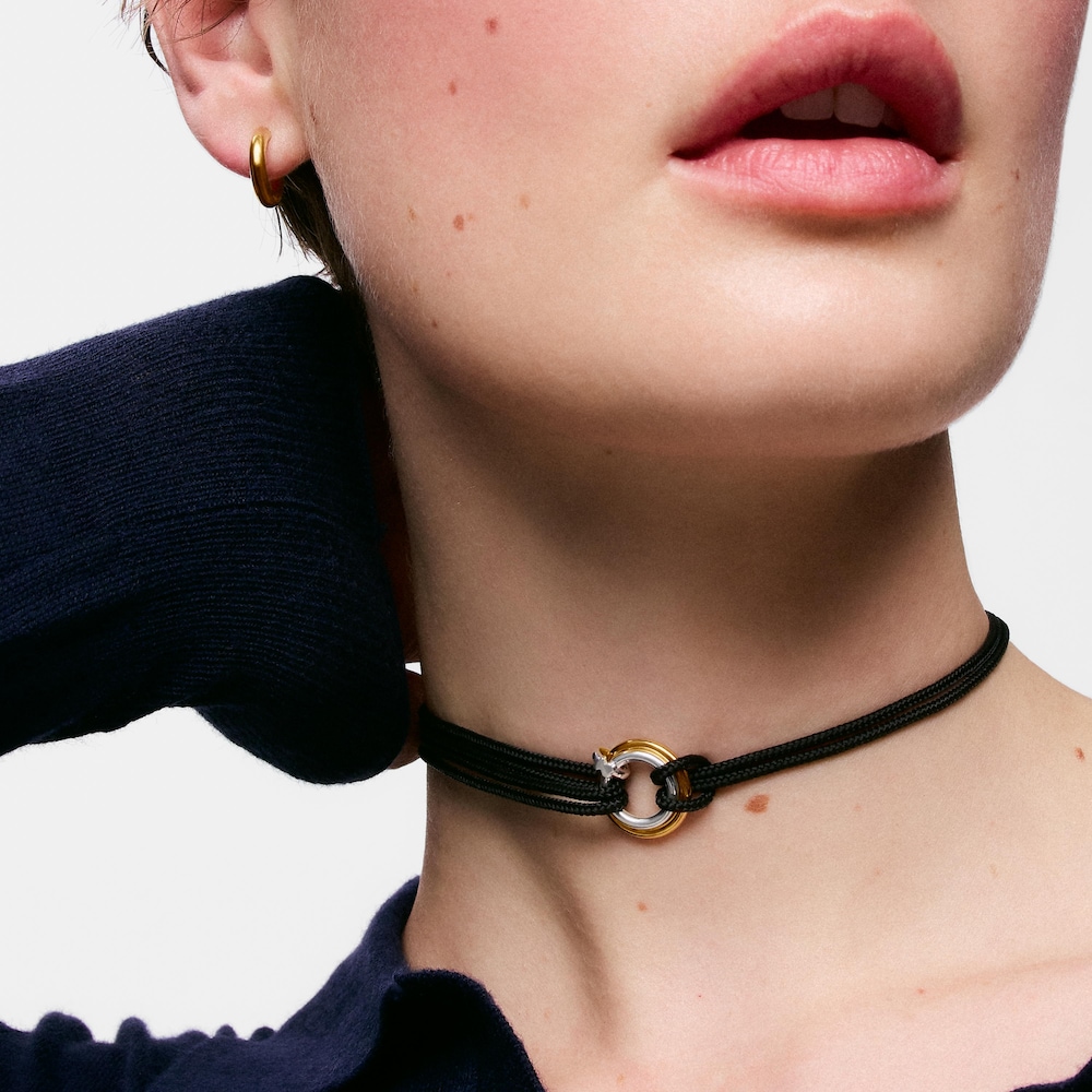 Collar largo de plata y cord&oacute;n color negro TOUS Basics