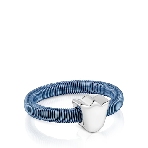 Anillo tulipa de plata y acero azul TOUS Mesh Tube