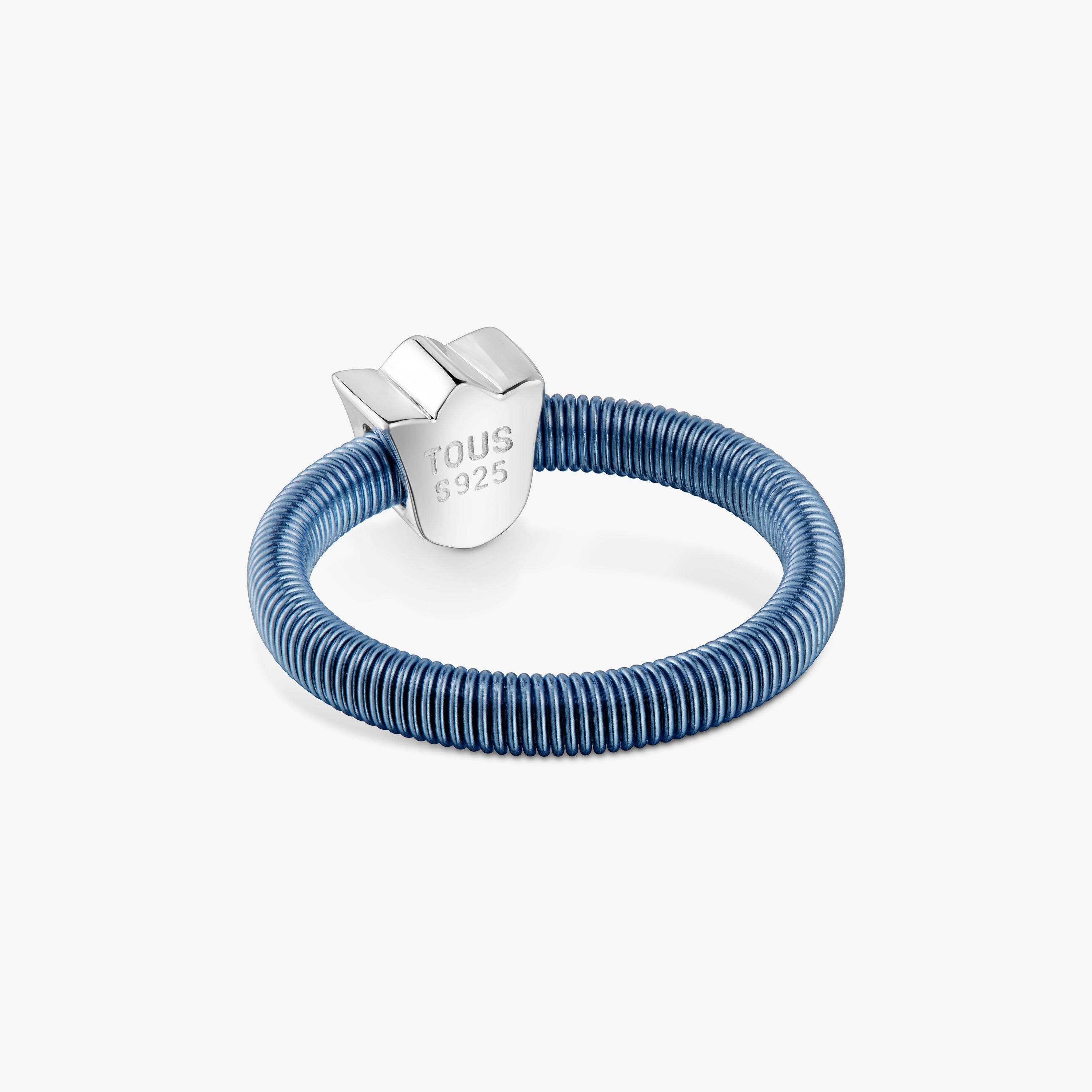 Silver and blue steel tulip Ring TOUS Mesh Tube
