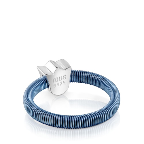 Anillo tulipa de plata y acero azul TOUS Mesh Tube
