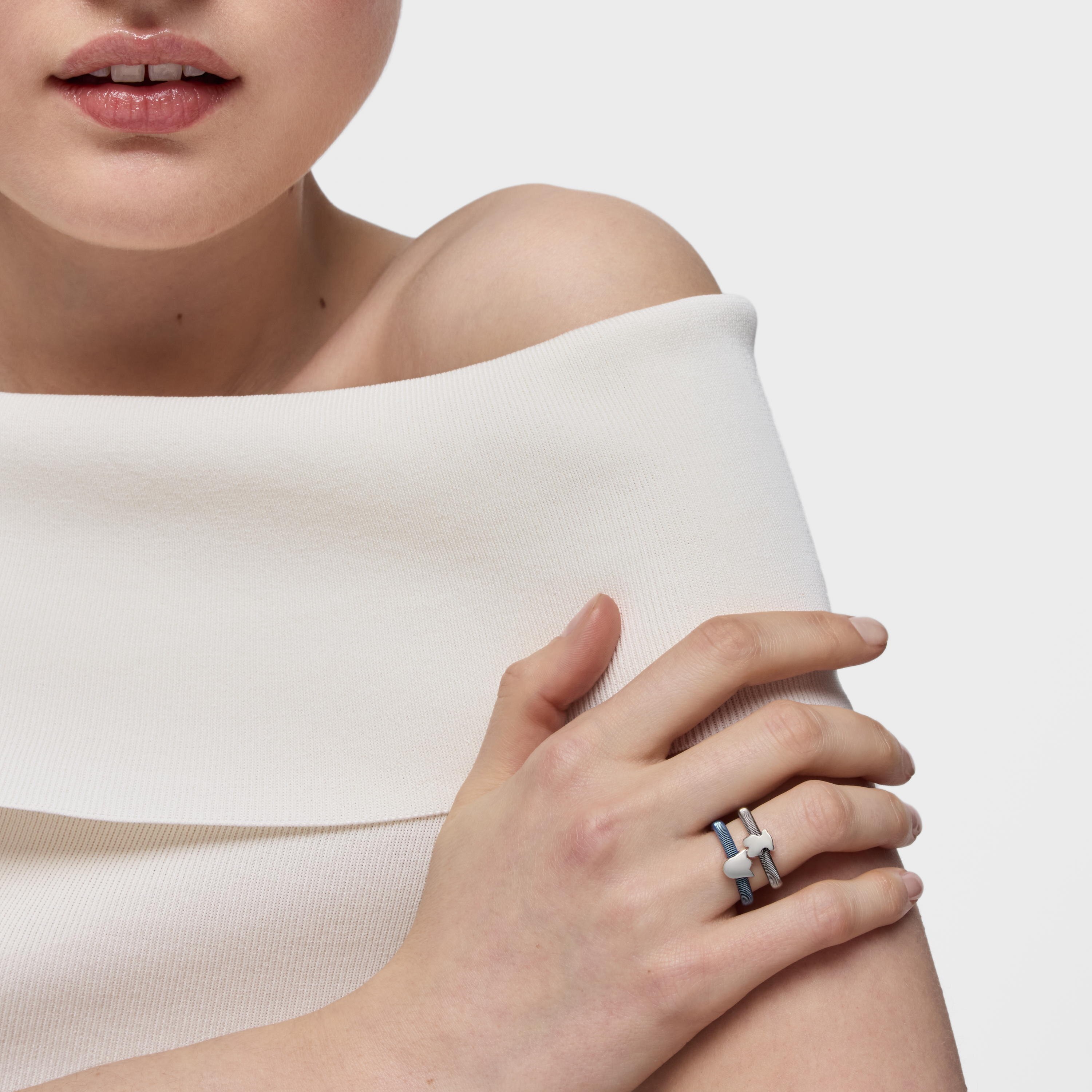 Silver and blue steel tulip Ring TOUS Mesh Tube
