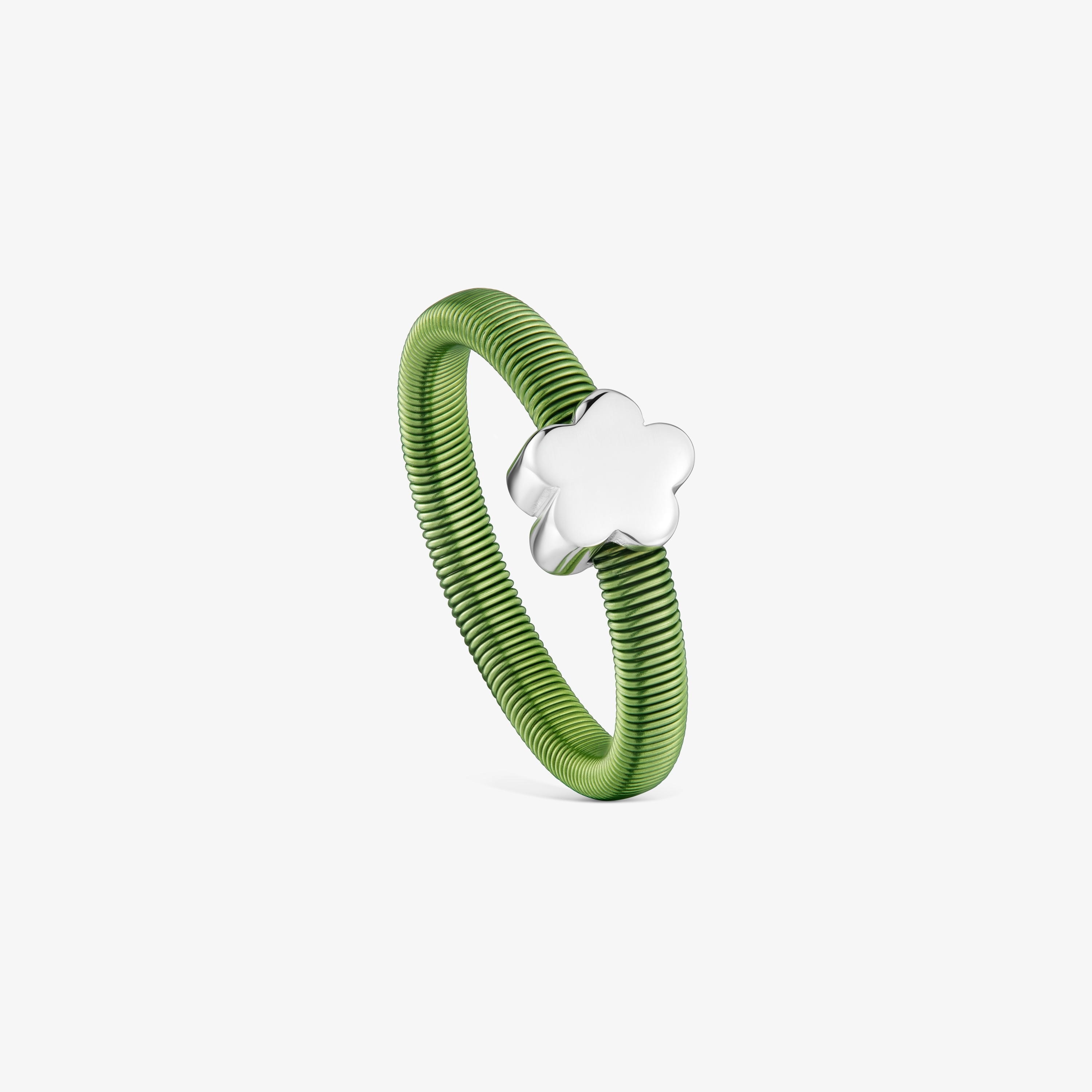 Silver and green steel flower Ring TOUS Mesh Tube