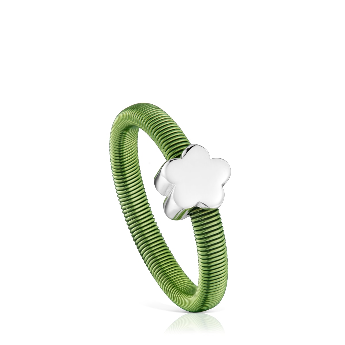 Tous - Anillo Flor De Plata Y Acero Verde Tous Mesh Tube Talla 12