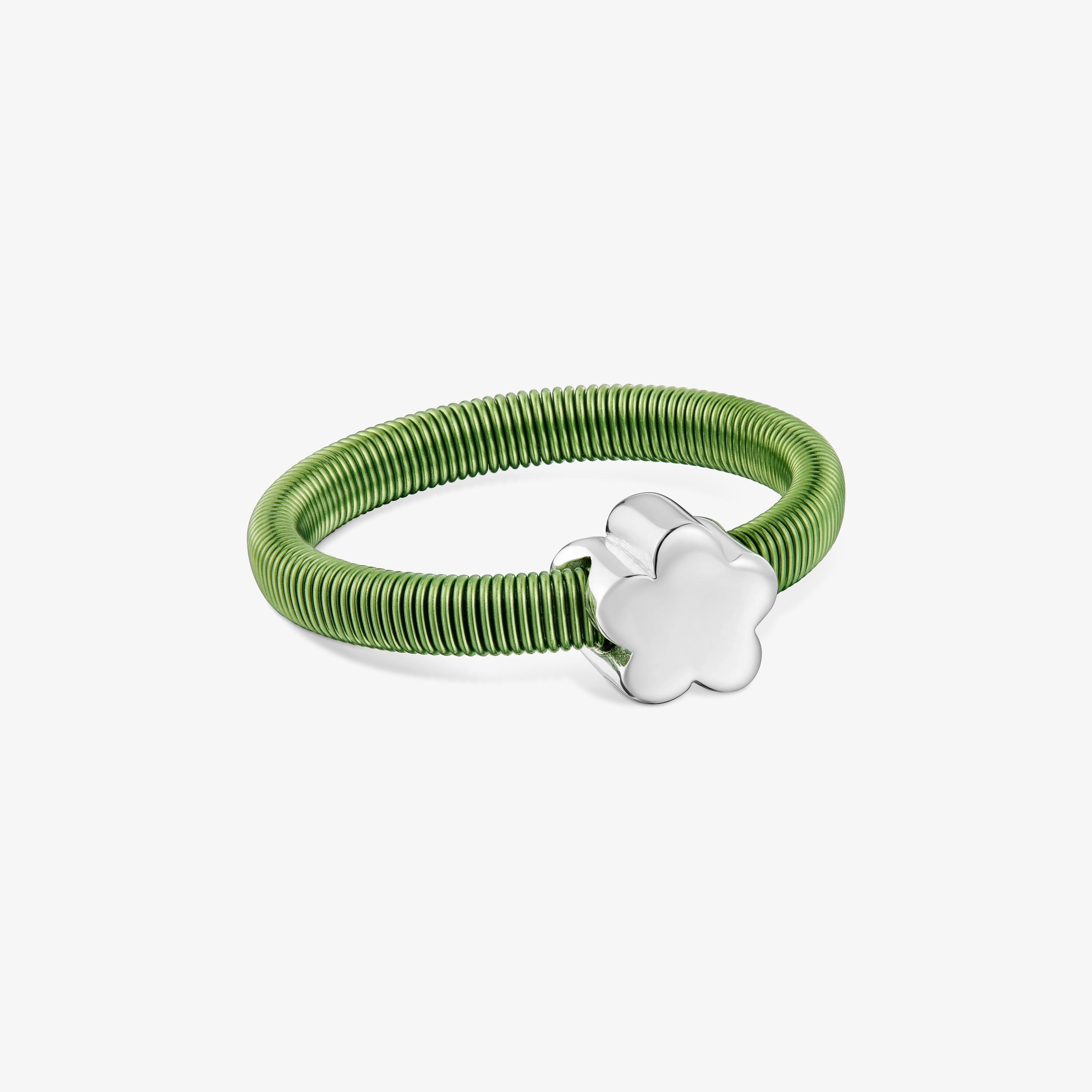 Silver and green steel flower Ring TOUS Mesh Tube