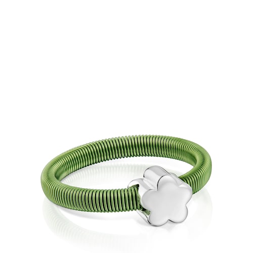 Anillo flor de plata y acero verde TOUS Mesh Tube