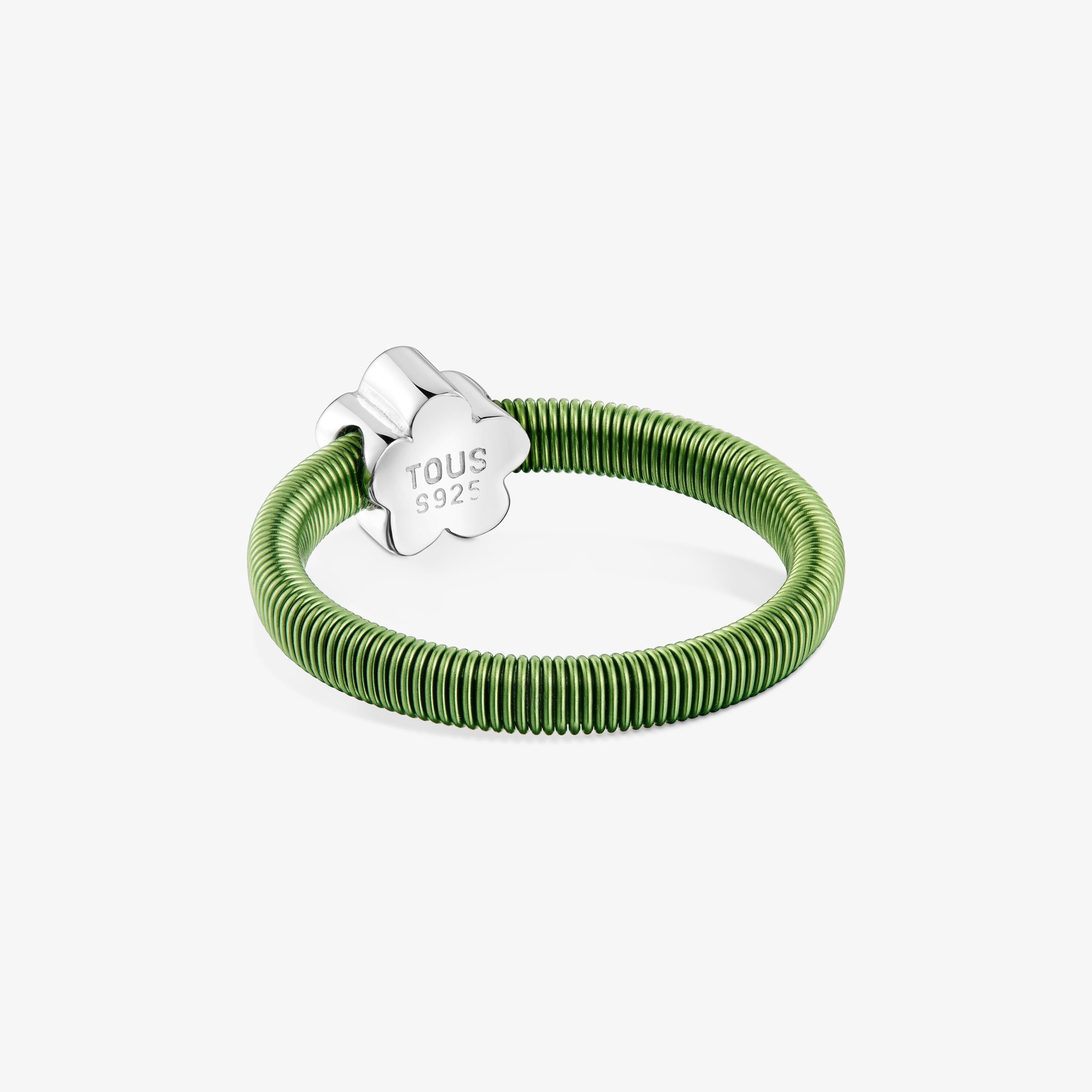 Silver and green steel flower Ring TOUS Mesh Tube