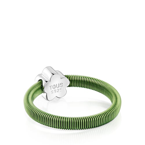 Anillo flor de plata y acero verde TOUS Mesh Tube