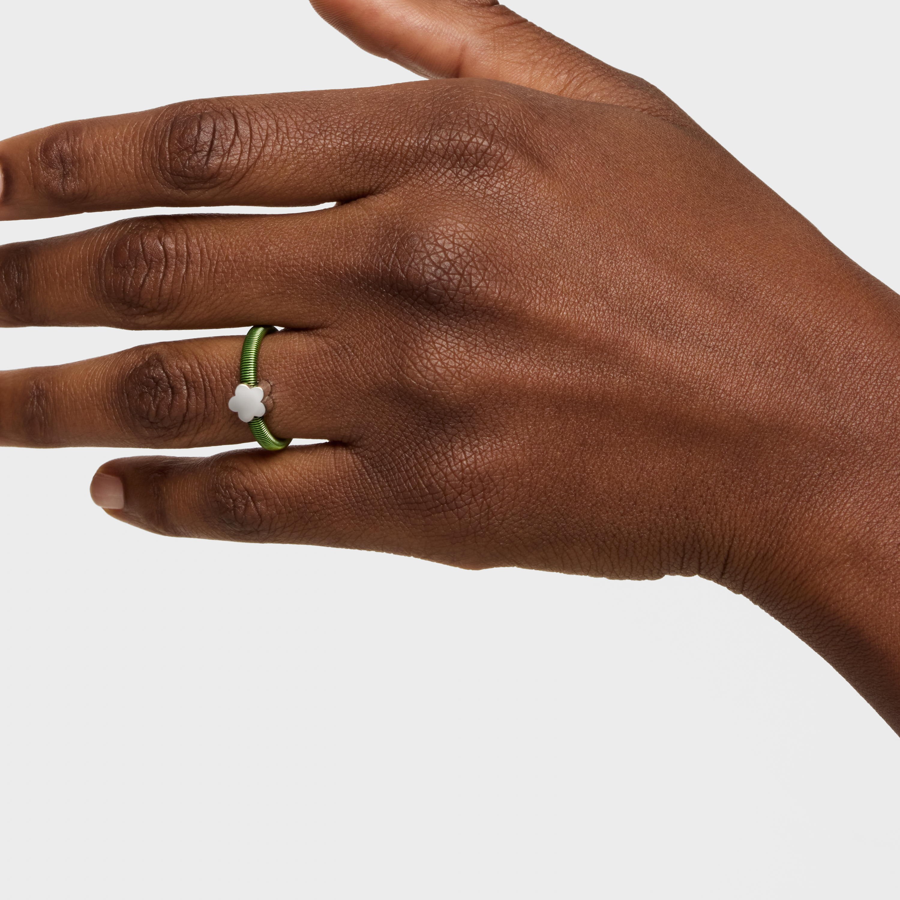 Silver and green steel flower Ring TOUS Mesh Tube