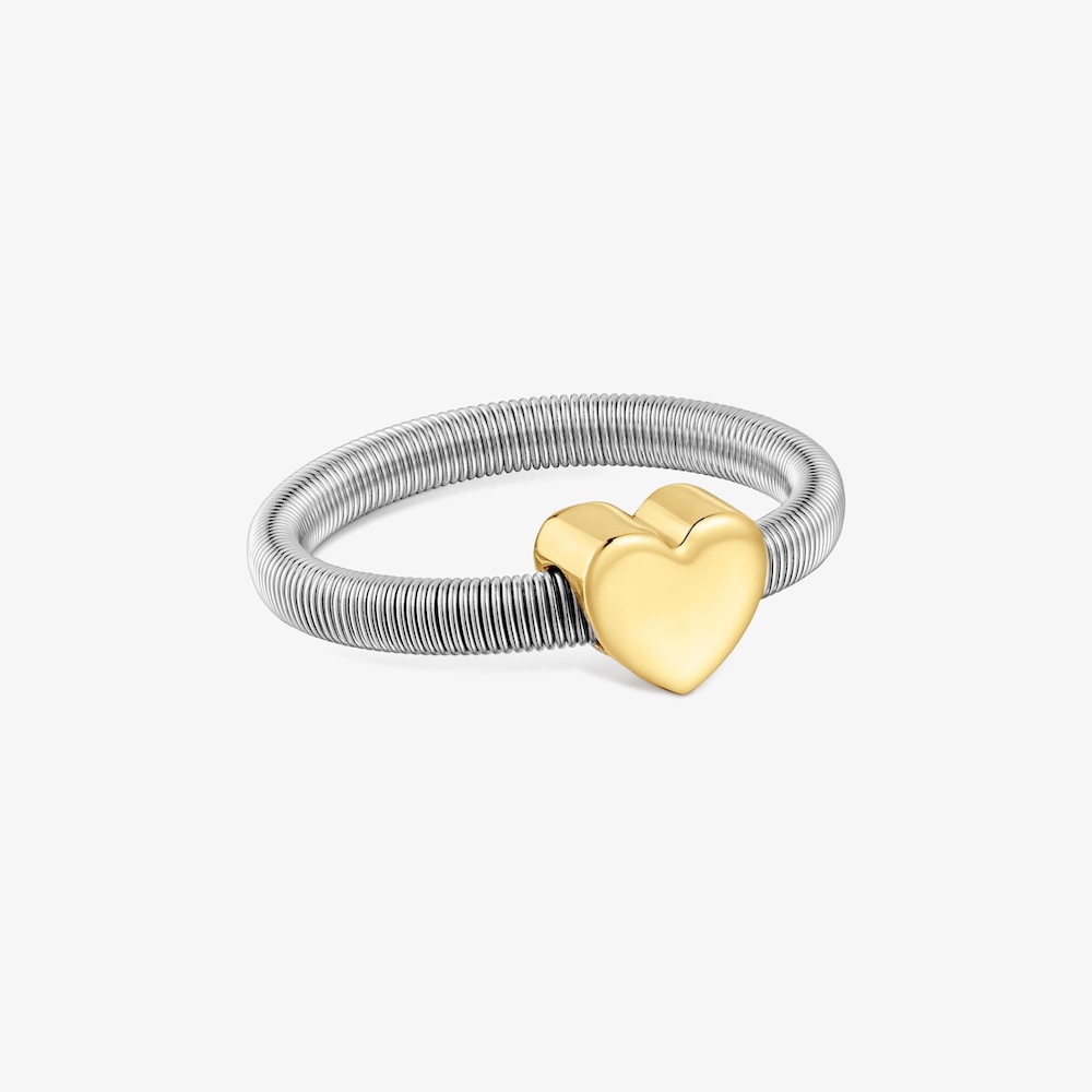 Anello a cuore in argento placcato oro 18&nbsp;kt e acciaio TOUS Mesh Tube