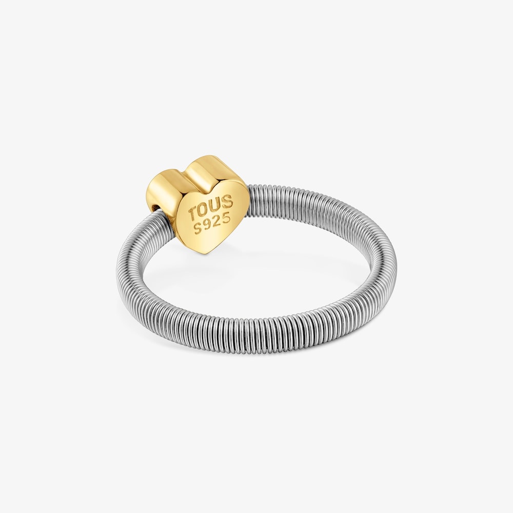 Anello a cuore in argento placcato oro 18&nbsp;kt e acciaio TOUS Mesh Tube