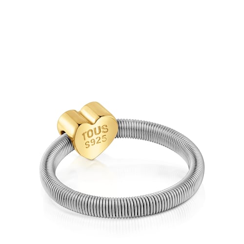 Prsteň so srdcom s 18 kt pozlátením na striebre a oceli TOUS Mesh Tube