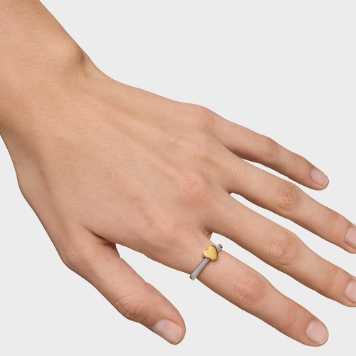 Prsteň so srdcom s 18 kt pozlátením na striebre a oceli TOUS Mesh Tube