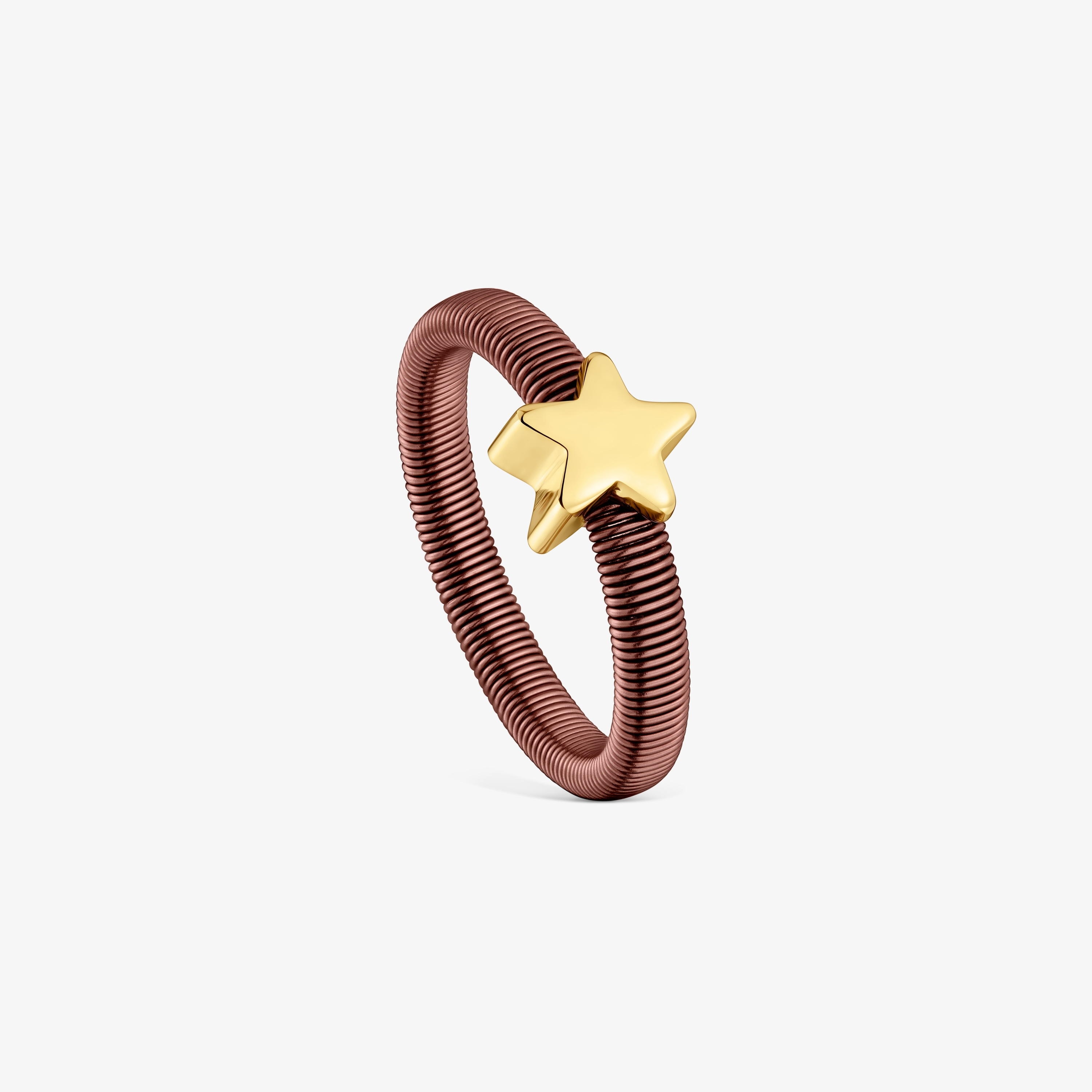 Star Ring with 18K gold vermeil and brown steel TOUS Mesh Tube