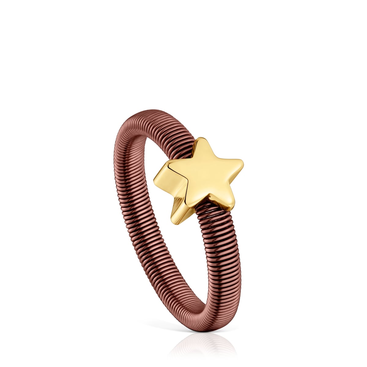 Tous - Anillo Estrella Con Baño De Oro 18 Kt Sobre De Plata Y Acero Marrón Tous Mesh Tube Talla 14