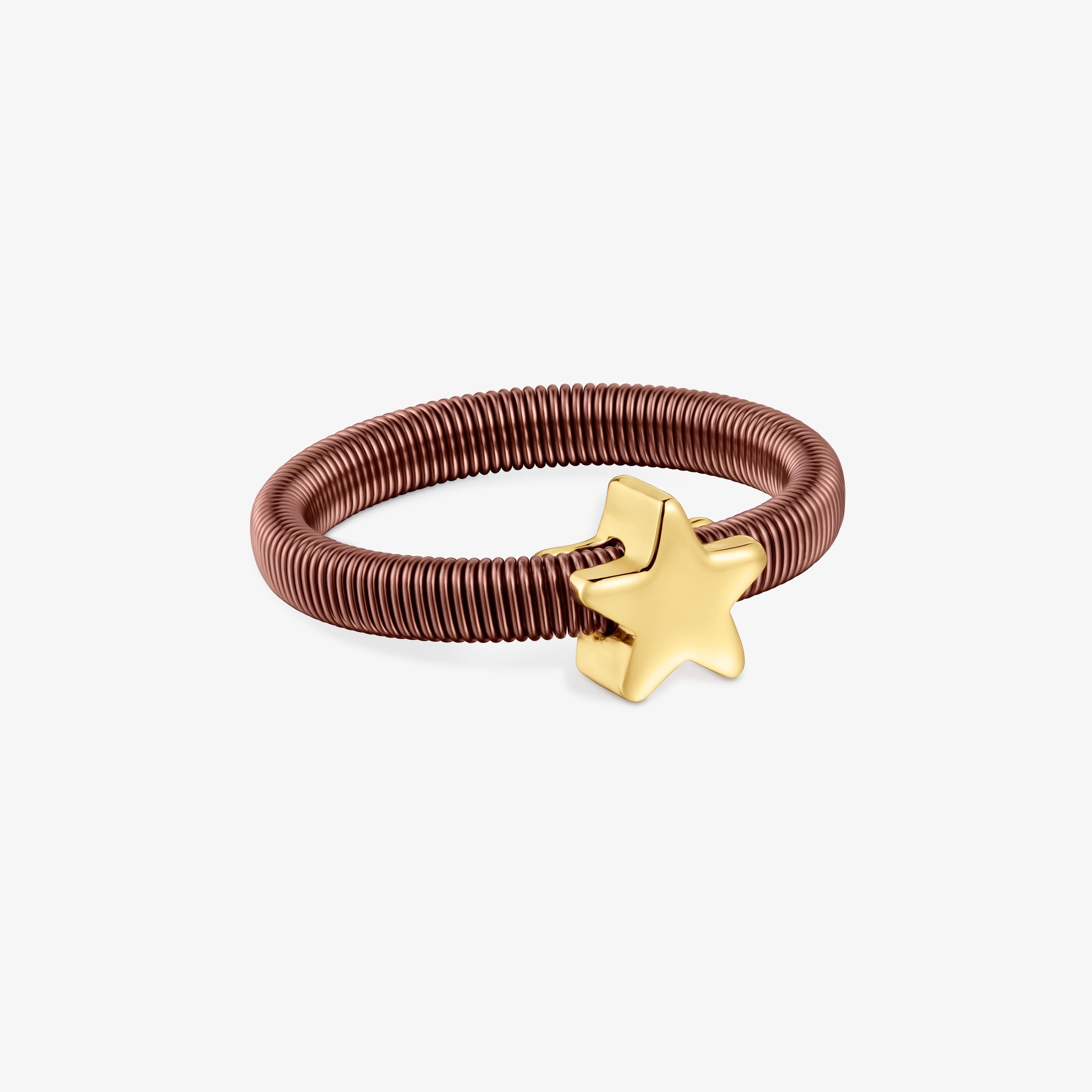 Star Ring with 18K gold vermeil and brown steel TOUS Mesh Tube