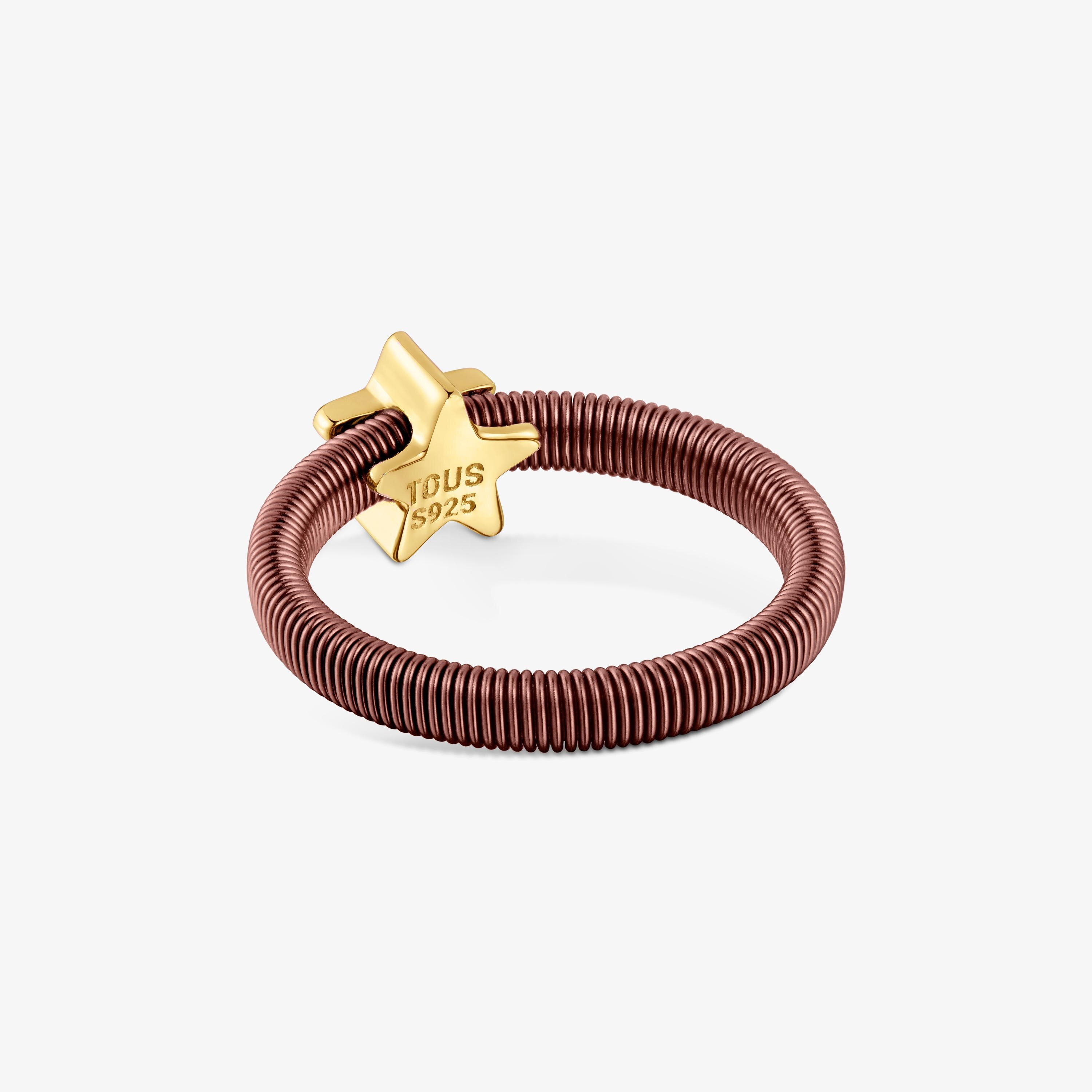 Star Ring with 18K gold vermeil and brown steel TOUS Mesh Tube