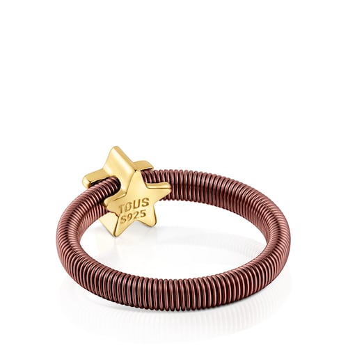 Anell estrella amb bany d'or 18 kt sobre plata i acer marró TOUS Mesh Tube
