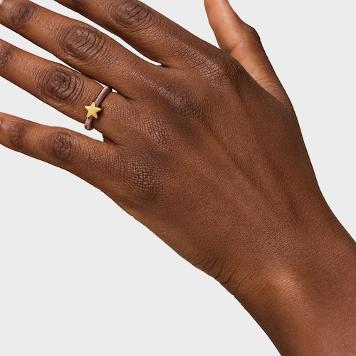 Anillo estrella con ba&ntilde;o de oro 18 kt sobre de plata y acero marr&oacute;n TOUS Mesh Tube