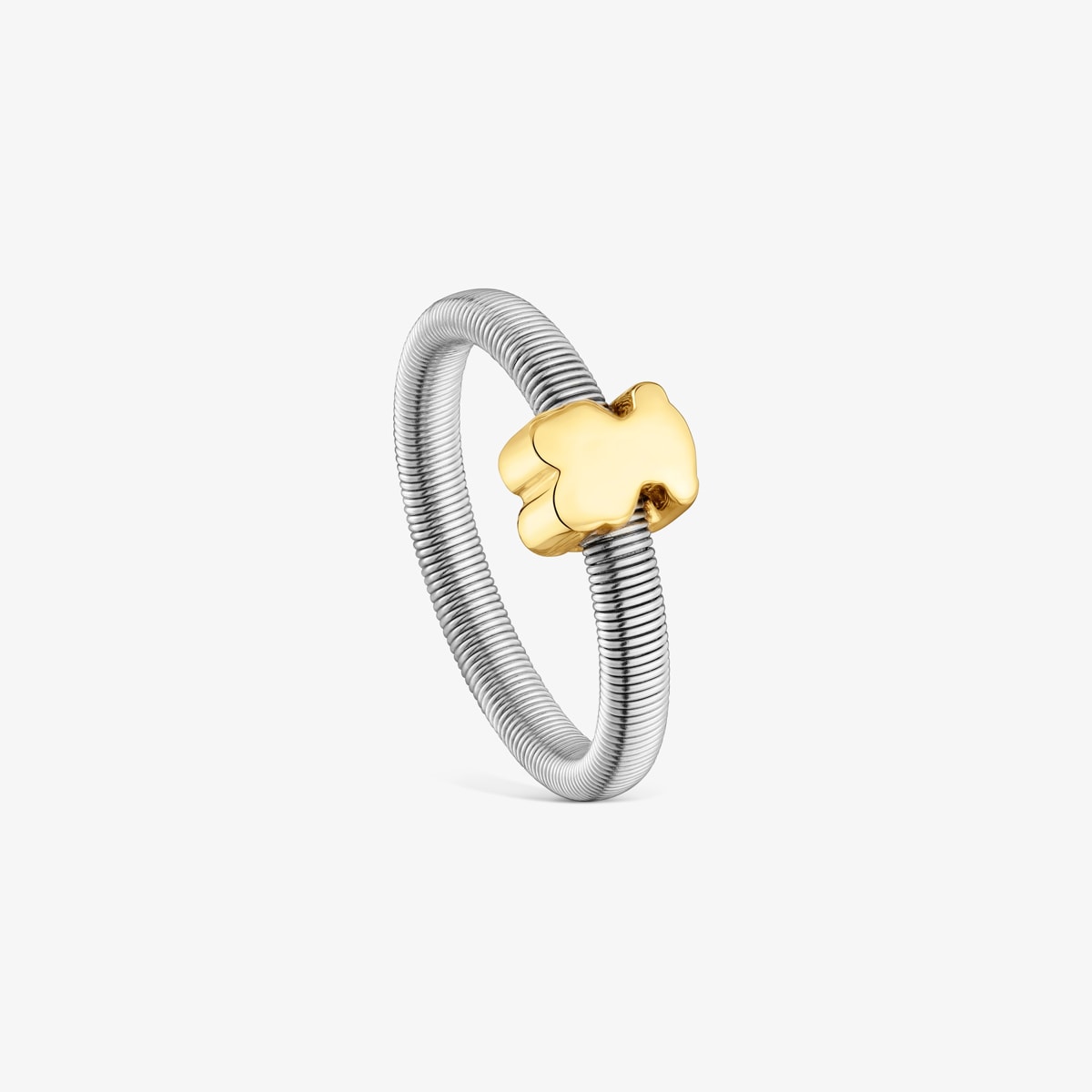 Tous - Anillo Oso Con Baño De Oro 18 Kt Sobre De Plata Y Acero Tous Mesh Tube Talla 12