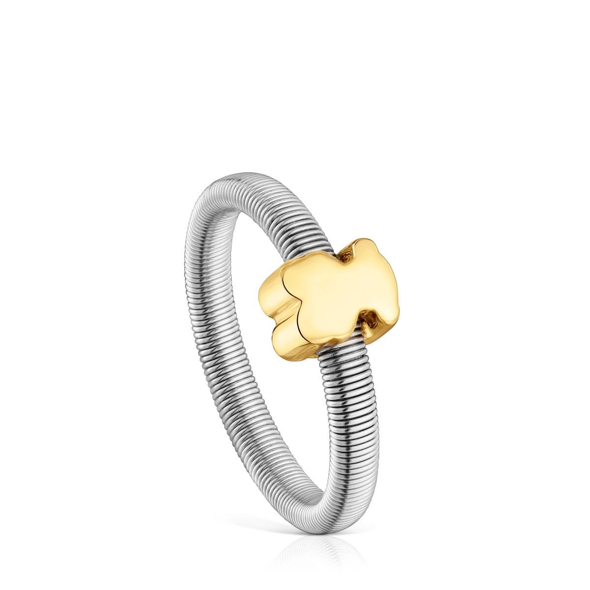 Tous - Anillo Oso Con Baño De Oro 18 Kt Sobre De Plata Y Acero Tous Mesh Tube Talla 12
