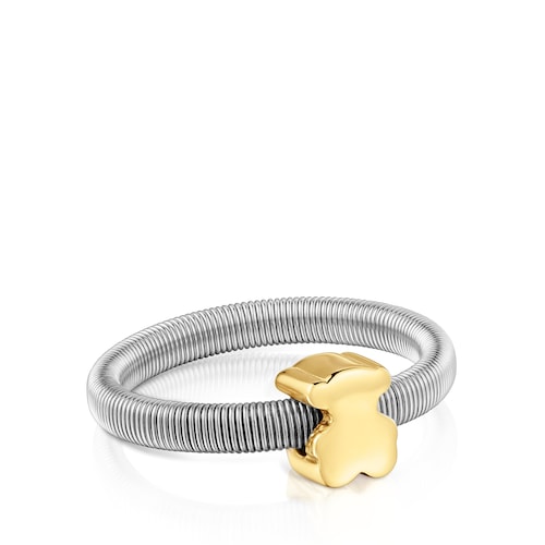 Anell ós amb bany d'or 18 kt sobre plata i acer TOUS Mesh Tube