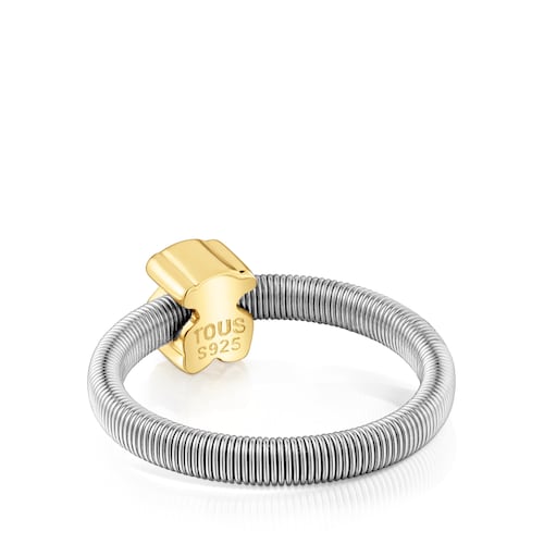 Anell ós amb bany d'or 18 kt sobre plata i acer TOUS Mesh Tube