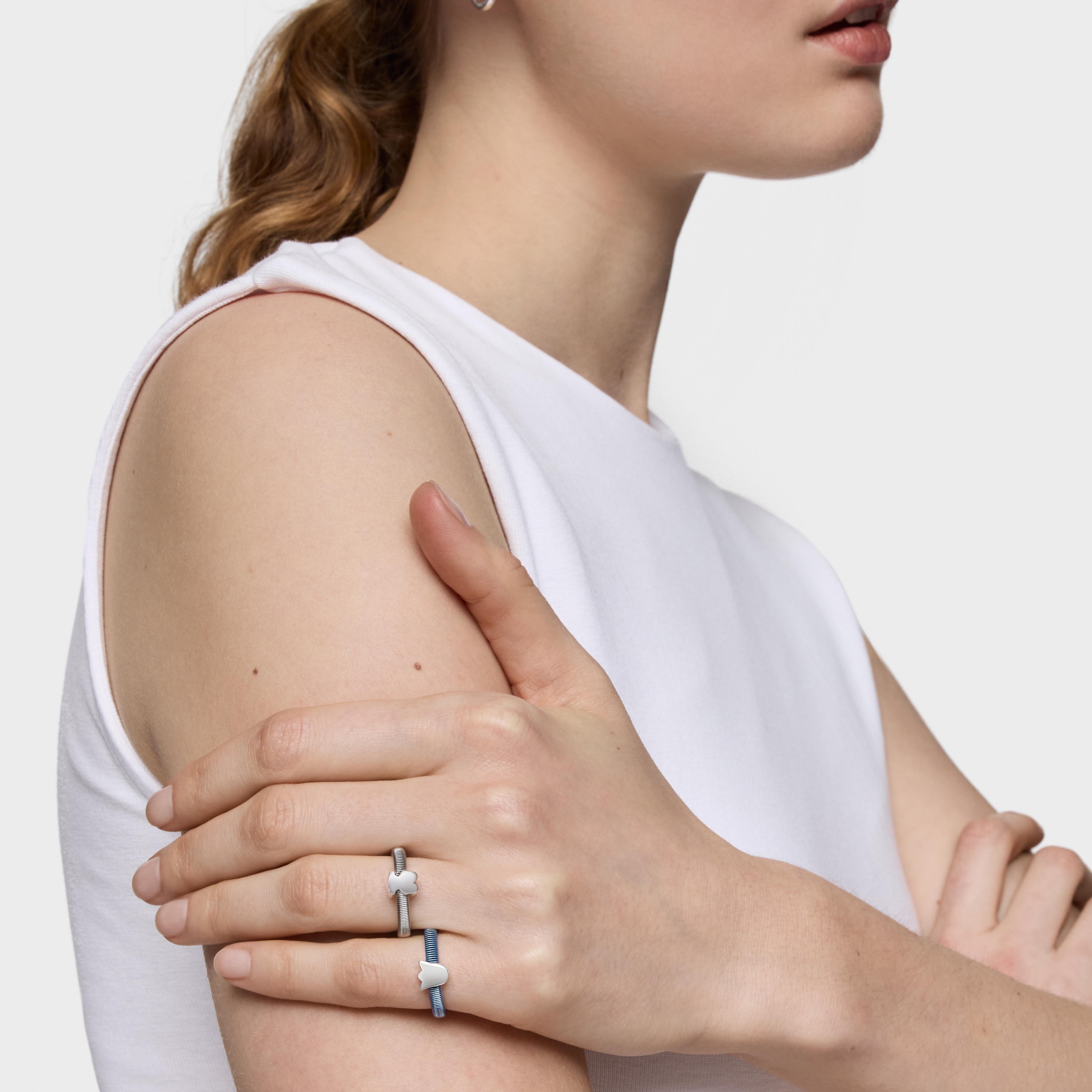 Silver and steel bear Ring TOUS Mesh Tube