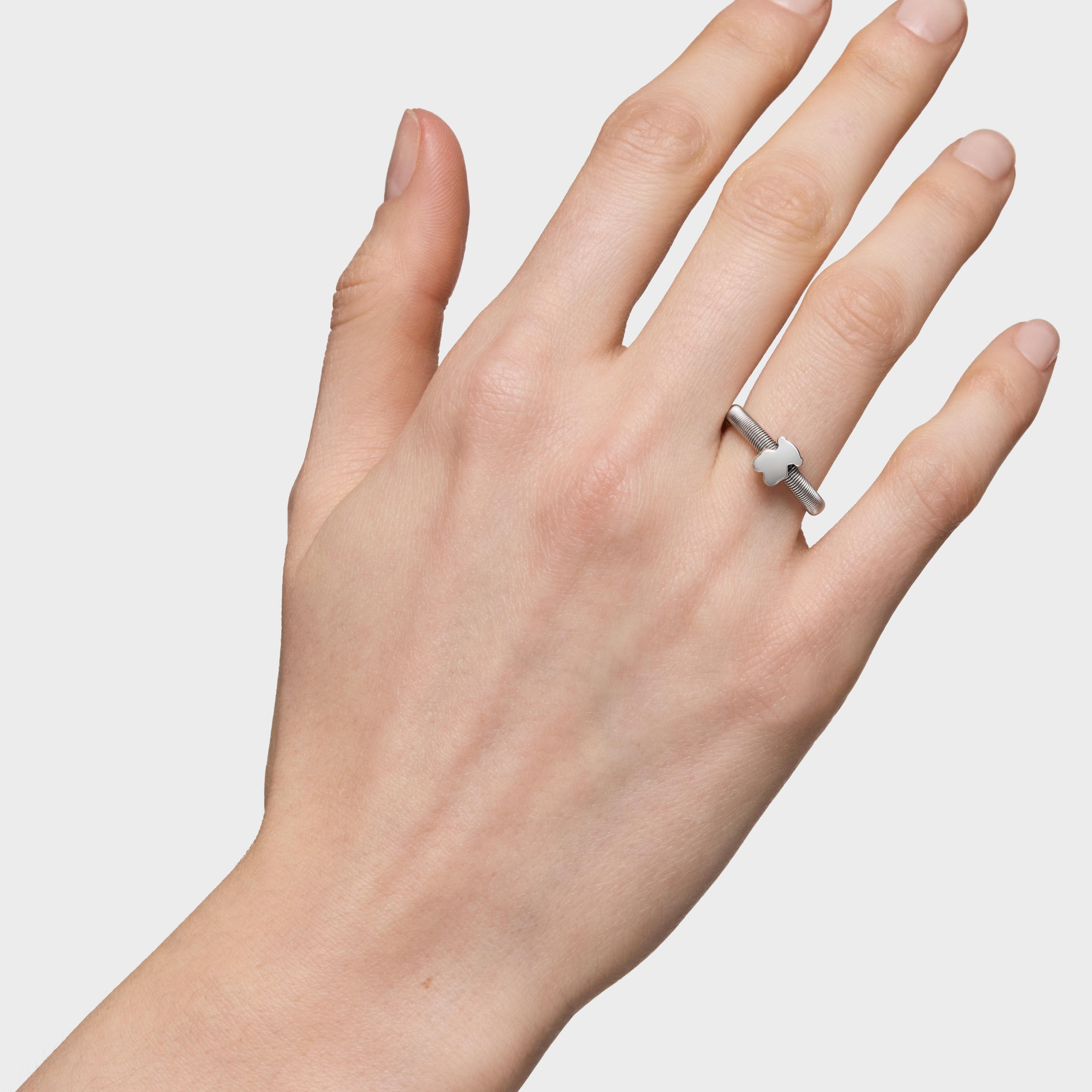 Silver and steel bear Ring TOUS Mesh Tube