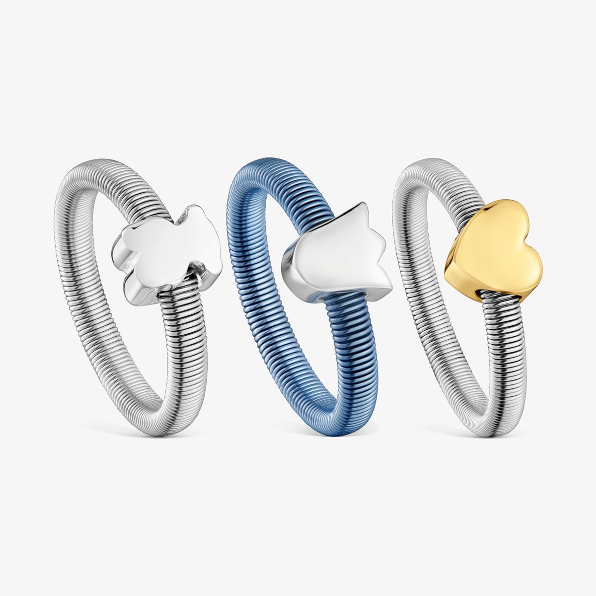 Tous - Pack De Tres Anillos De Plata Y Plata Bañada Corazón, Tulipa Y Oso Tous Mesh Tube - Multi