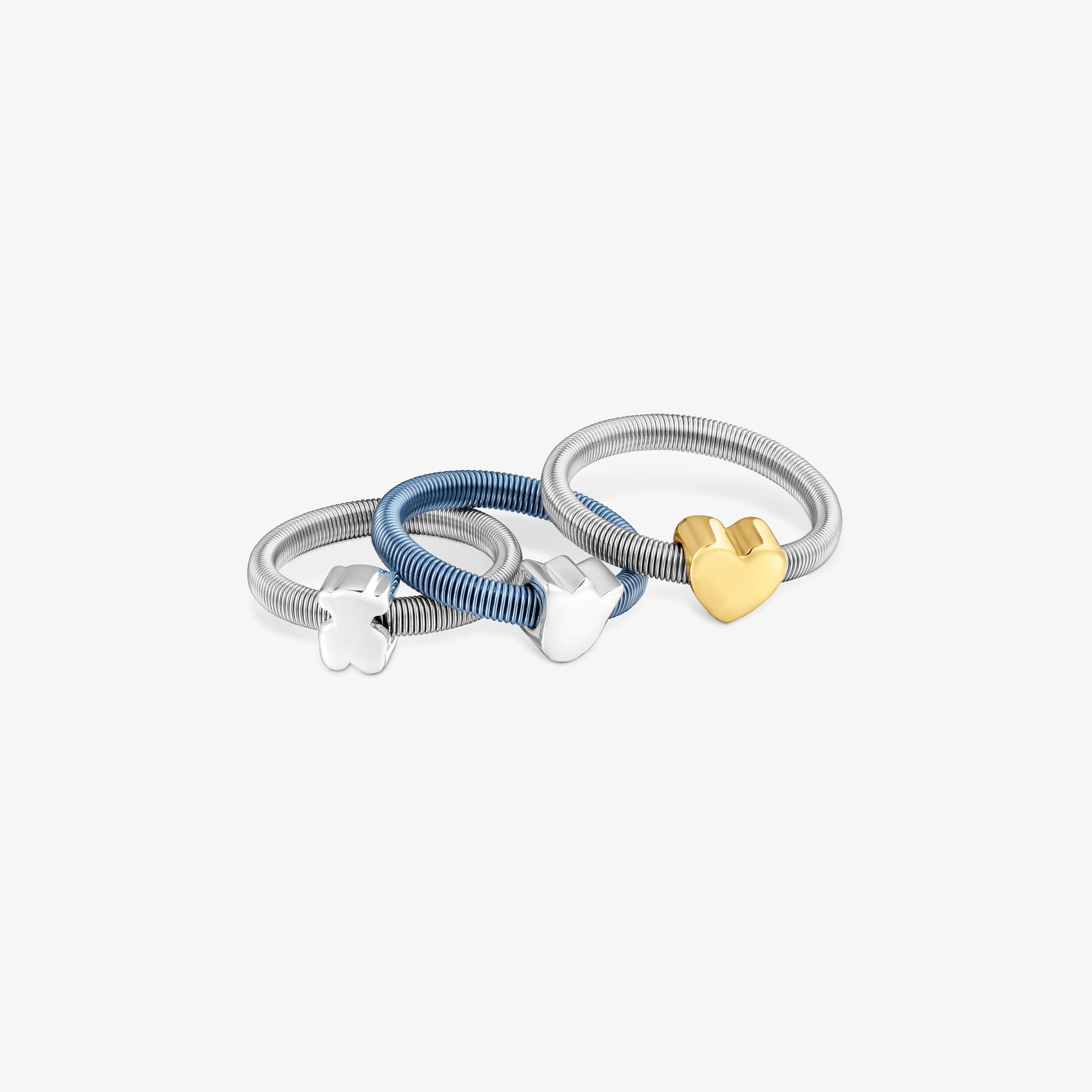 Pack of three silver and silver-plated heart, tulip bear Rings TOUS Mesh Tube