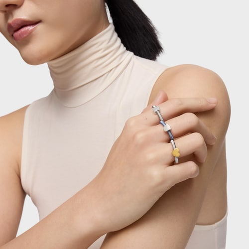 Pack de trois bagues en argent et argent plaqu&eacute; c&oelig;ur, tulipe et ourson TOUS Mesh Tube