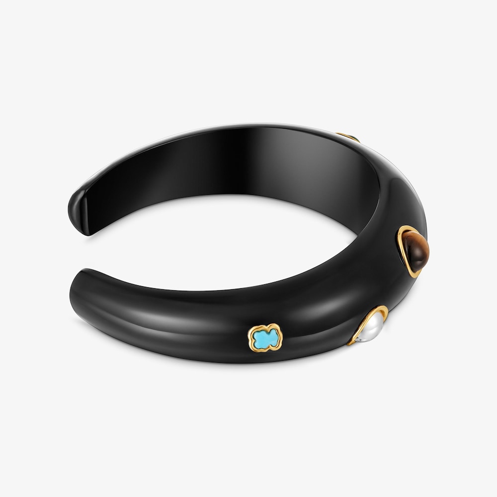 Bra&ccedil;alet esclava bicolor de resina negra i gemmes Warm