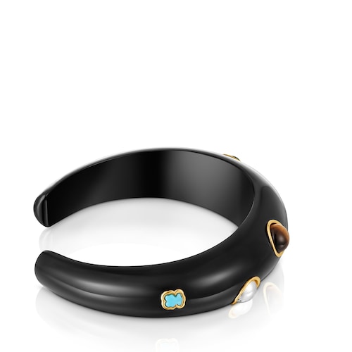 Pulsera esclava bicolor de resina negra y gemas Warm