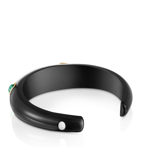 Pulsera esclava bicolor de resina negra y gemas Warm