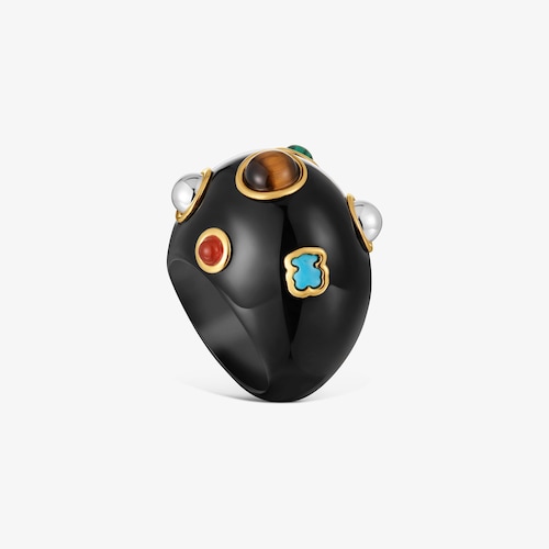 Anillo bicolor de resina negra y gemas Warm