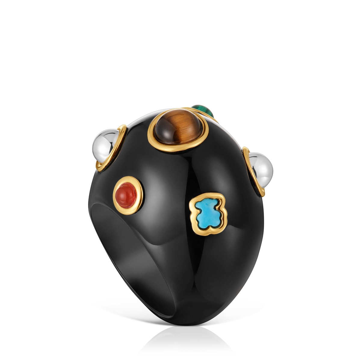 Tous - Anillo Bicolor De Resina Negra Y Gemas Warm Talla 10