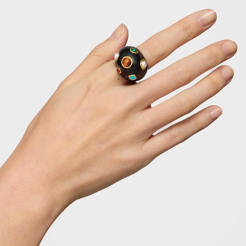 Anell bicolor de resina negra i gemmes Warm