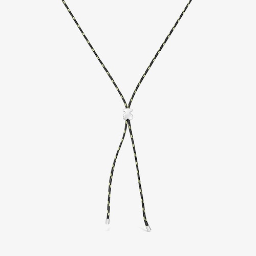 Long silver and black nylon bear Necklace TOUS Bold Motif