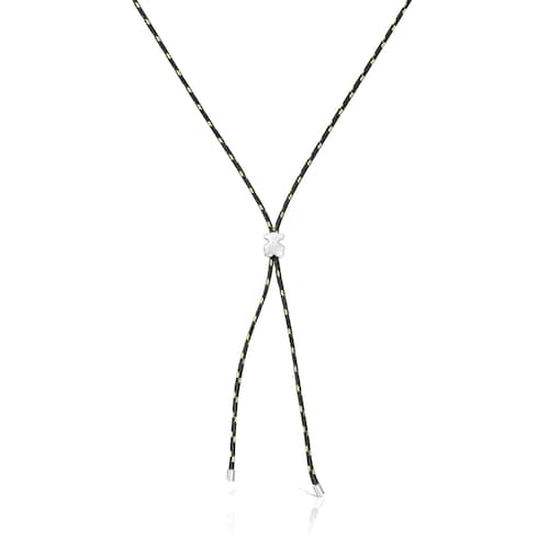 Colar comprido urso em prata e nylon preto TOUS Bold Motif